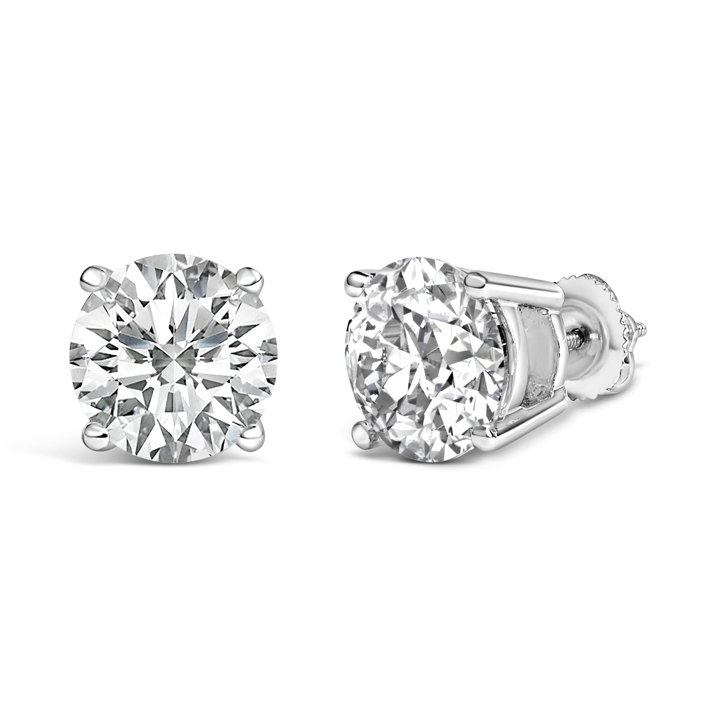 14K White Gold 4.0 Cttw Round Lab Grown Diamond Solitaire Stud Earrings with Screw Backs