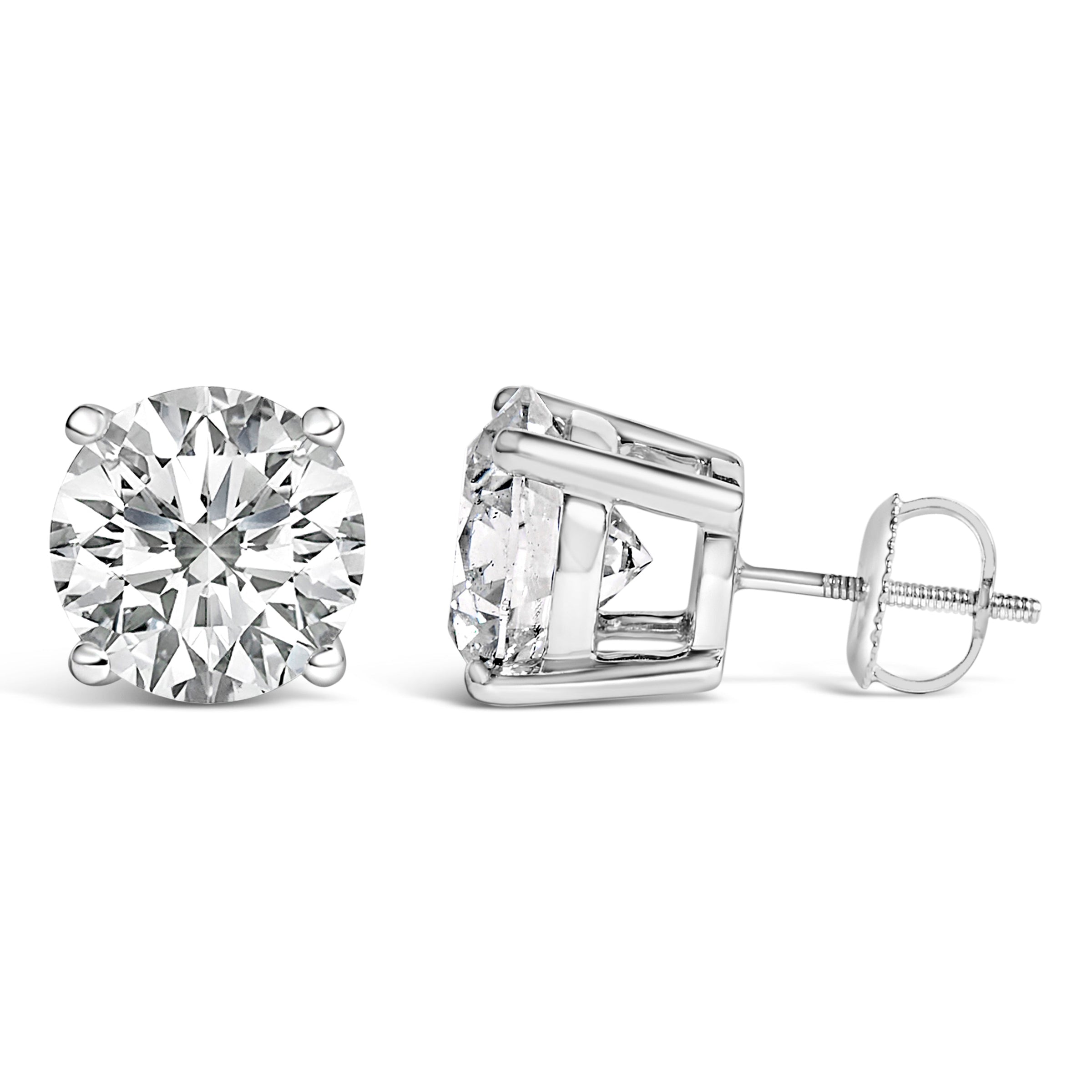 14K White Gold 4.0 Cttw Round Lab Grown Diamond Solitaire Stud Earrings with Screw Backs