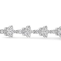 14K White Gold 1 1/5 Cttw Round Diamond Flower Blossom Link Bracelet (H-I Color, SI1-SI2 Clarity) - Size 7"