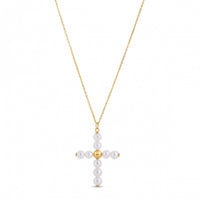 14k Yellow Gold Pearl Cross Pendant
