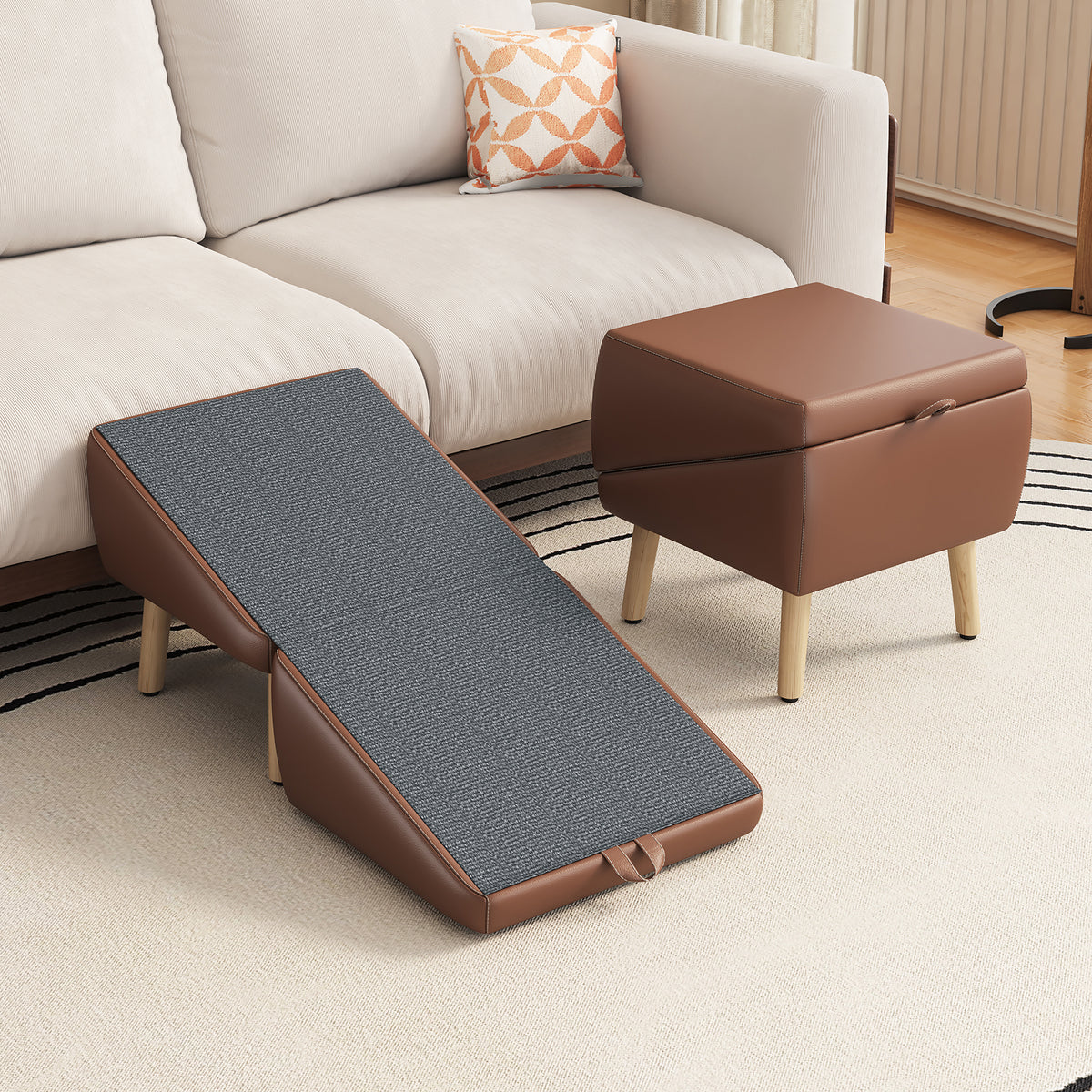 (UPGRADED) Dog Stairs for Small Dogs and Cats, Dog Ramp for Couch and Bed, Foldable 2-in-1 Wooden Pet Steps for Puppy, S