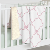 Three Bees Trellis Bow Cozy Sherpa Fleece Blanket - Pink - BIG FRENCHIES