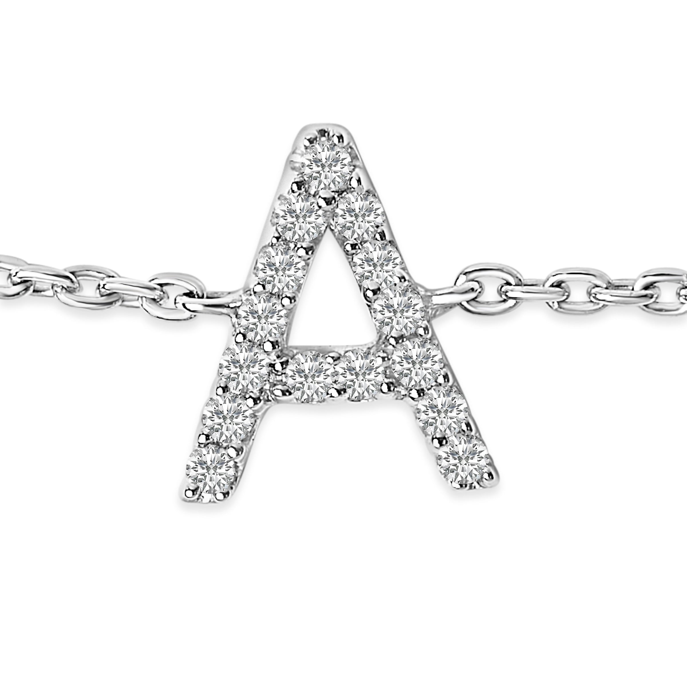 10K White Gold Diamond Accent "A" Initial Charm and Link Bracelet