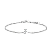 10K White Gold Diamond Accent "A" Initial Charm and Link Bracelet