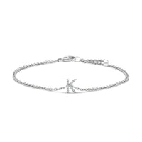 10K White Gold Diamond Accent "A" Initial Charm and Link Bracelet