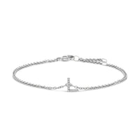 10K White Gold Diamond Accent "A" Initial Charm and Link Bracelet