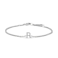 10K White Gold Diamond Accent "A" Initial Charm and Link Bracelet