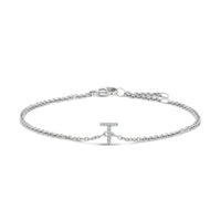 10K White Gold Diamond Accent "A" Initial Charm and Link Bracelet