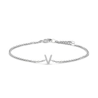 10K White Gold Diamond Accent "A" Initial Charm and Link Bracelet