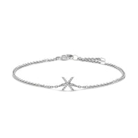 10K White Gold Diamond Accent "A" Initial Charm and Link Bracelet