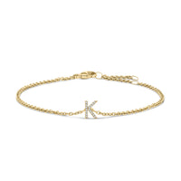 10K White Gold Diamond Accent "A" Initial Charm and Link Bracelet