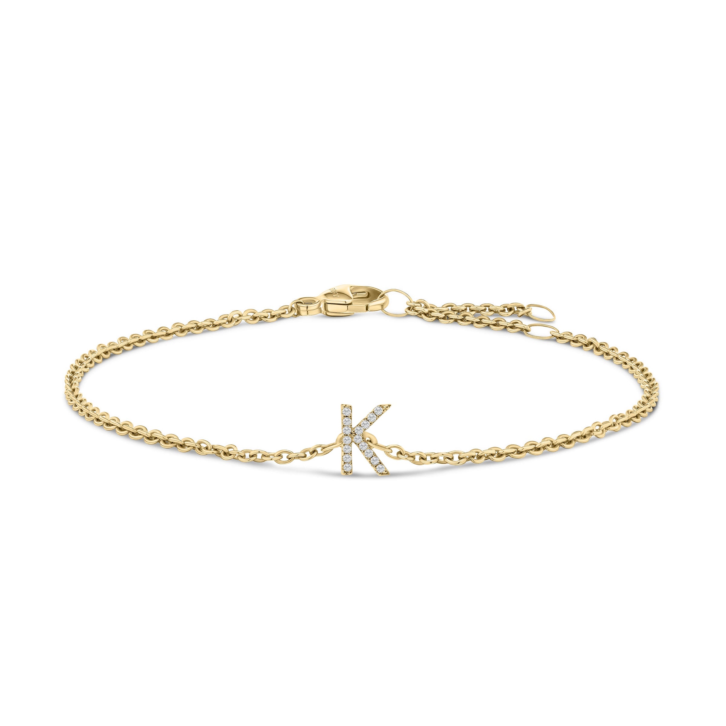 10K White Gold Diamond Accent "A" Initial Charm and Link Bracelet