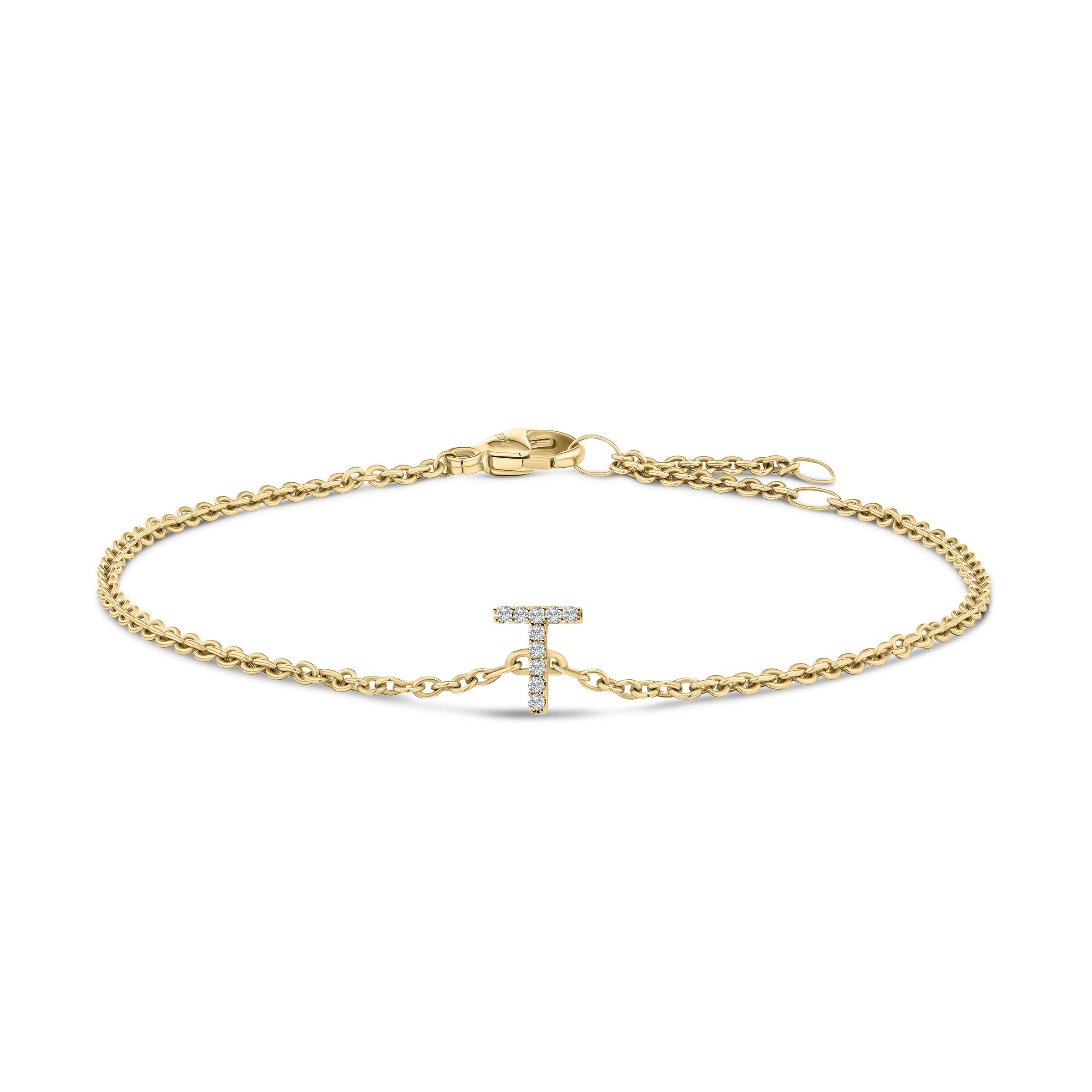 10K White Gold Diamond Accent "A" Initial Charm and Link Bracelet