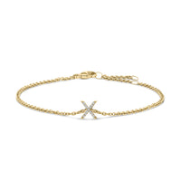 10K White Gold Diamond Accent "A" Initial Charm and Link Bracelet