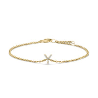 10K White Gold Diamond Accent "A" Initial Charm and Link Bracelet