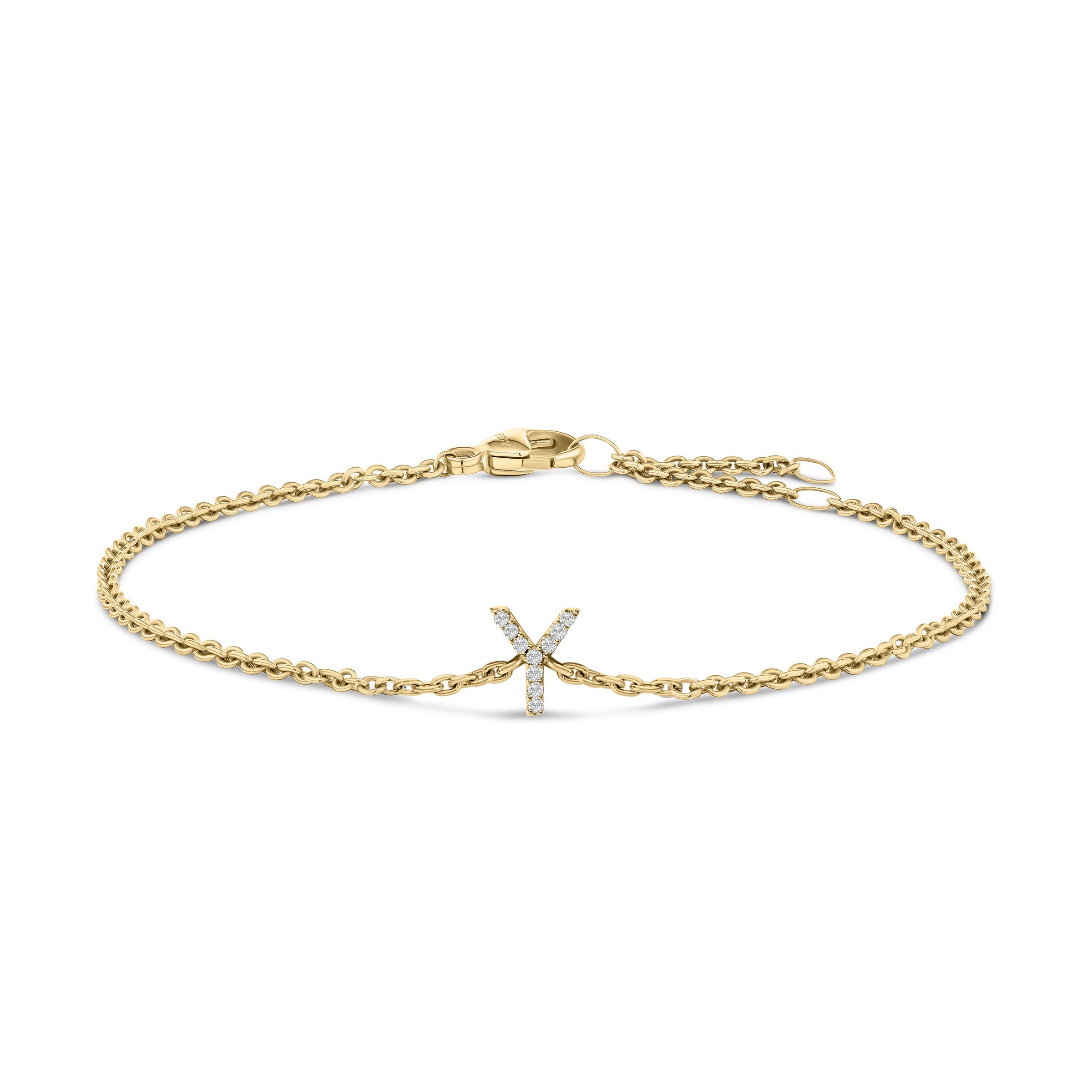 10K White Gold Diamond Accent "A" Initial Charm and Link Bracelet