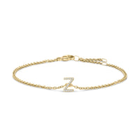 10K White Gold Diamond Accent "A" Initial Charm and Link Bracelet