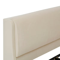Queen Size Upholstered Platform Bed Frame with Dual Cat Caves, LED Lighted Pet Nests at Footboard, Beige