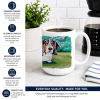 Basset Hound Double Trouble Ceramic Coffee Mug 15 oz Decorative Large C Handle Mug Cup for Tea, Cocoa Hot Chocolate