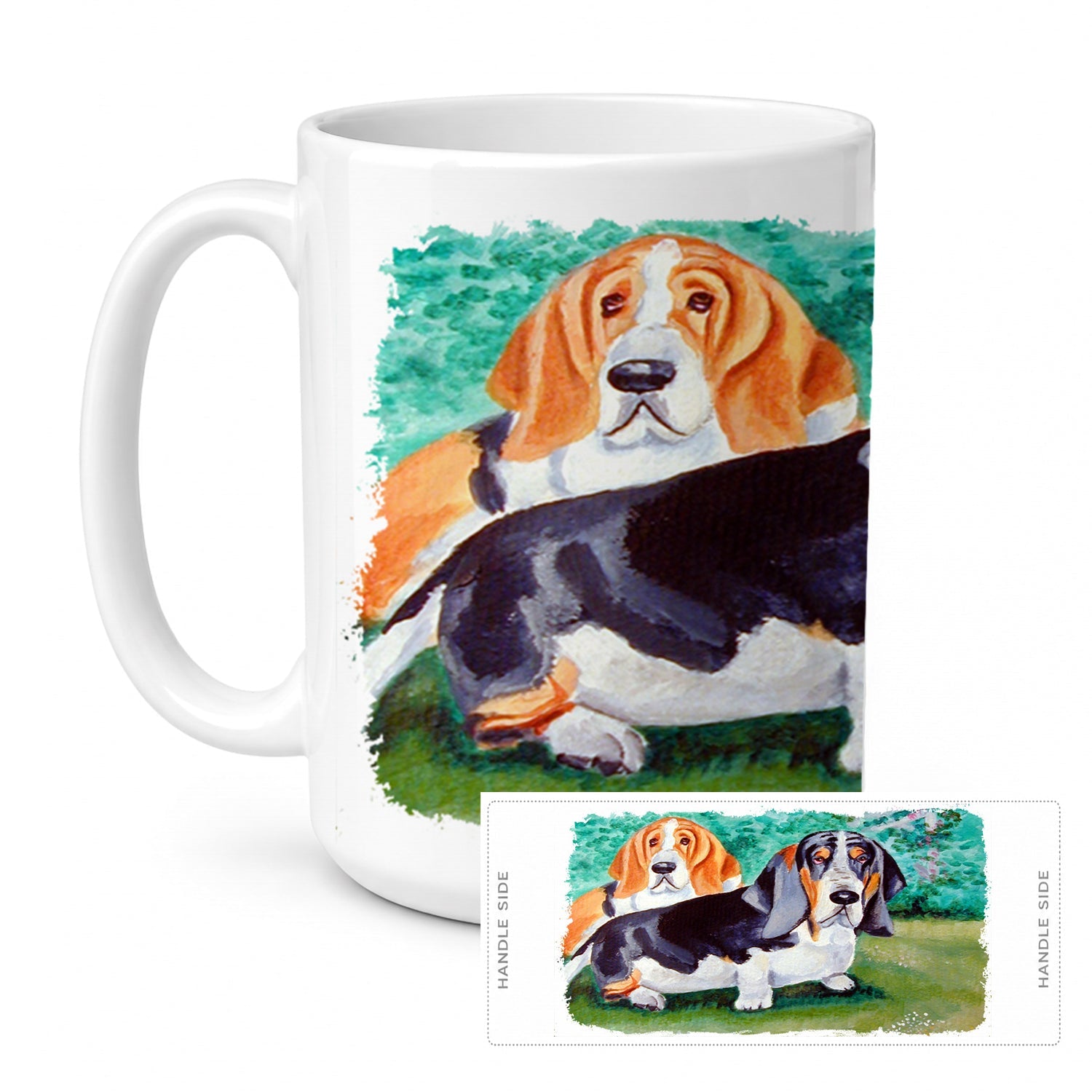 Basset Hound Double Trouble Ceramic Coffee Mug 15 oz Decorative Large C Handle Mug Cup for Tea, Cocoa Hot Chocolate