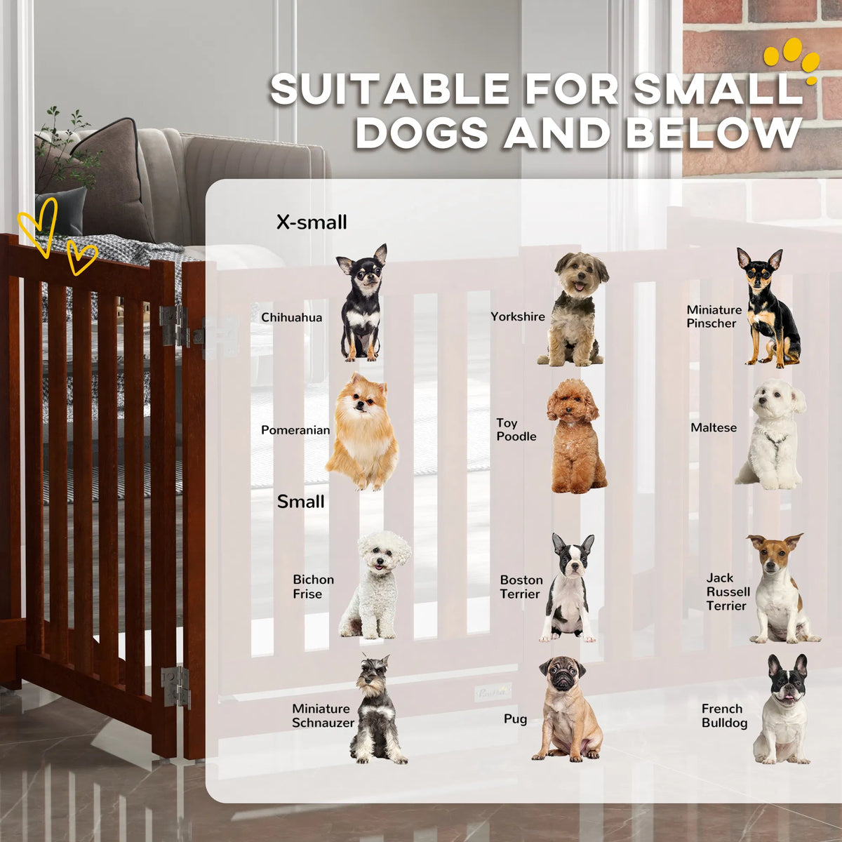 Foldable Dog Gate with Door, 4 Panels Fressstanding Pet Gate, Brown