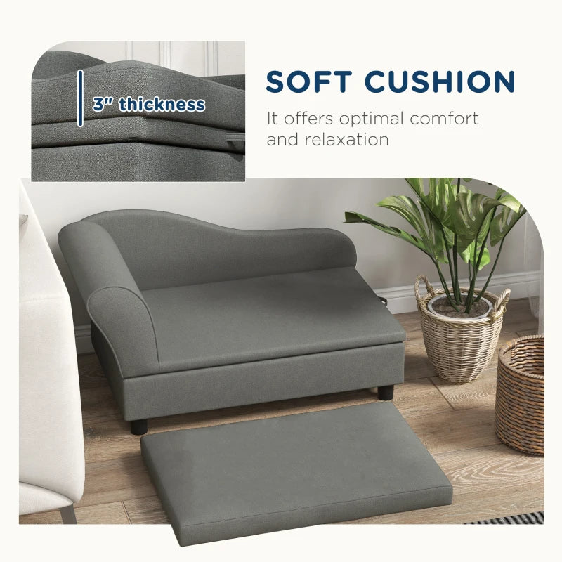 PawHut Pet Sofa Dog Sofa For Small Dogs With Storage, Gray