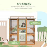 Outdoor Cat House Big Catio Wooden Feral Cat Shelter Enclosure with Large Spacious Interior, 6 High Ledges, Weather Prot