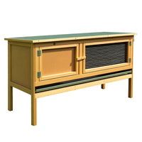 PawHut Wooden Rabbit Hutch Bunny Cage With Openable Waterproof Roof, No Leak Tray Solid Fir Wood Build For Rabbits, Chic