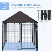 Outdoor Dog Kennel, Welded Wire Steel Fence, Lockable Pet Playpen Crate, with Water-, UV-Resistant Canopy Top, Door, 4.6