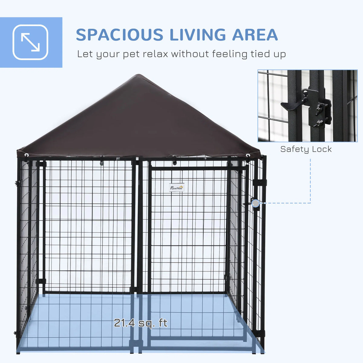 Outdoor Dog Kennel, Welded Wire Steel Fence, Lockable Pet Playpen Crate, with Water-, UV-Resistant Canopy Top, Door, 4.6