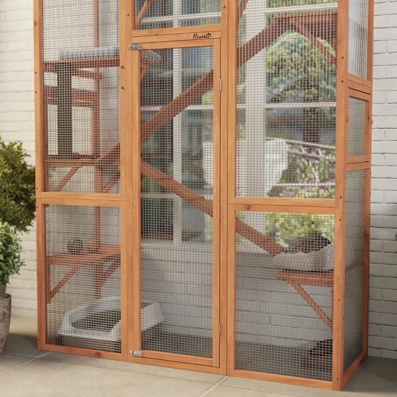 Outdoor Catio Cat Enclosure, Large Wooden Cat House With 6 Jumping Platforms, Scratching Post.For Multiple Packages Ship