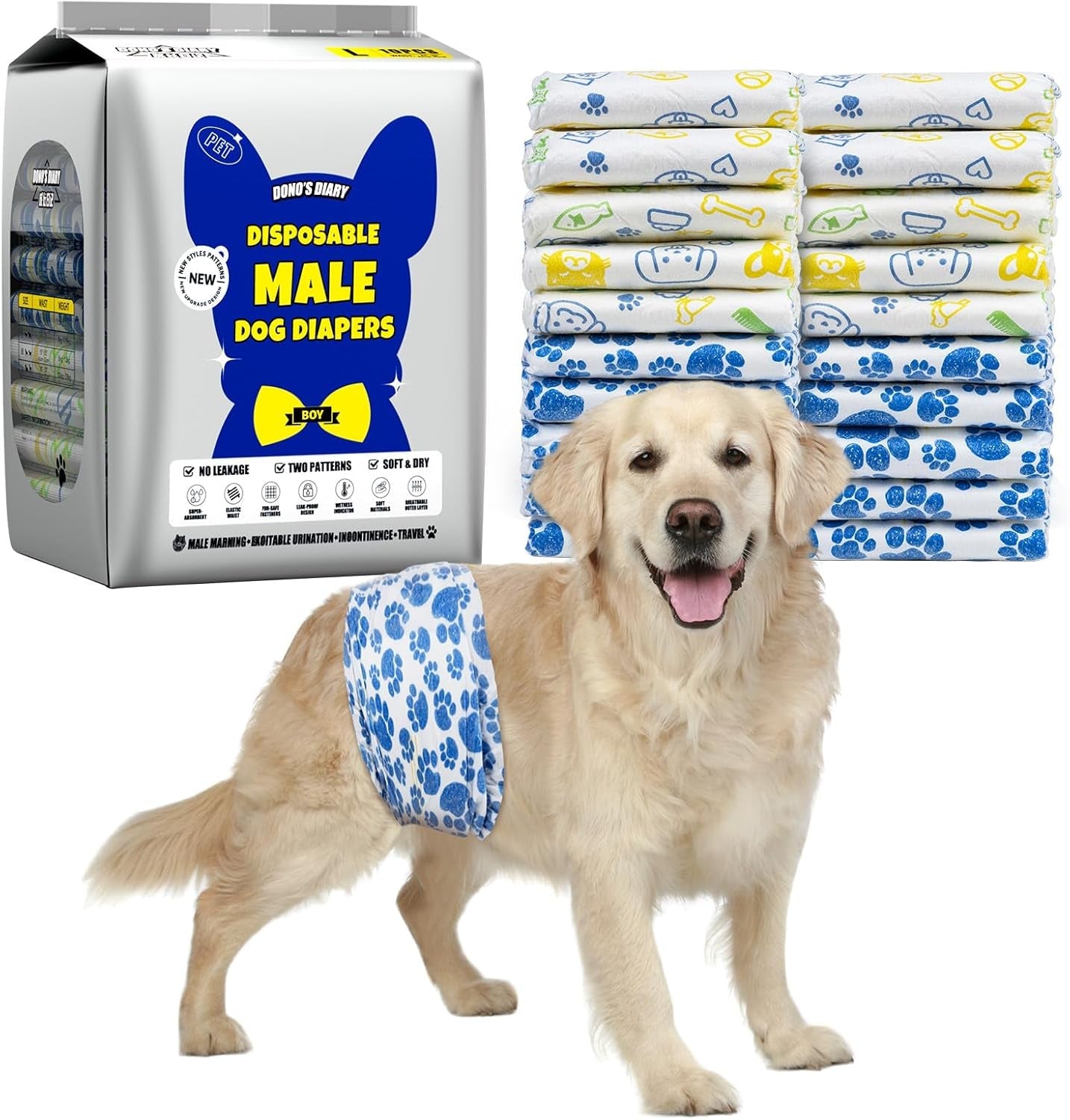 Male Dog Diapers 60 Count Disposable Belly Bands Leakproof Absorbent