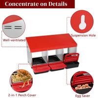 3 Compartment Roll Out Chicken Nesting Box with Plastic Basket, Egg Nest Box Chicken Laying Box Hens Chicken Coop Box, R