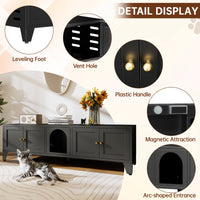 58in Metal Cat Litter Box Enclosure, Hidden Litter Furniture For 2 Cats, Large Indoor Cat House TV Stand Cabinet W Venti