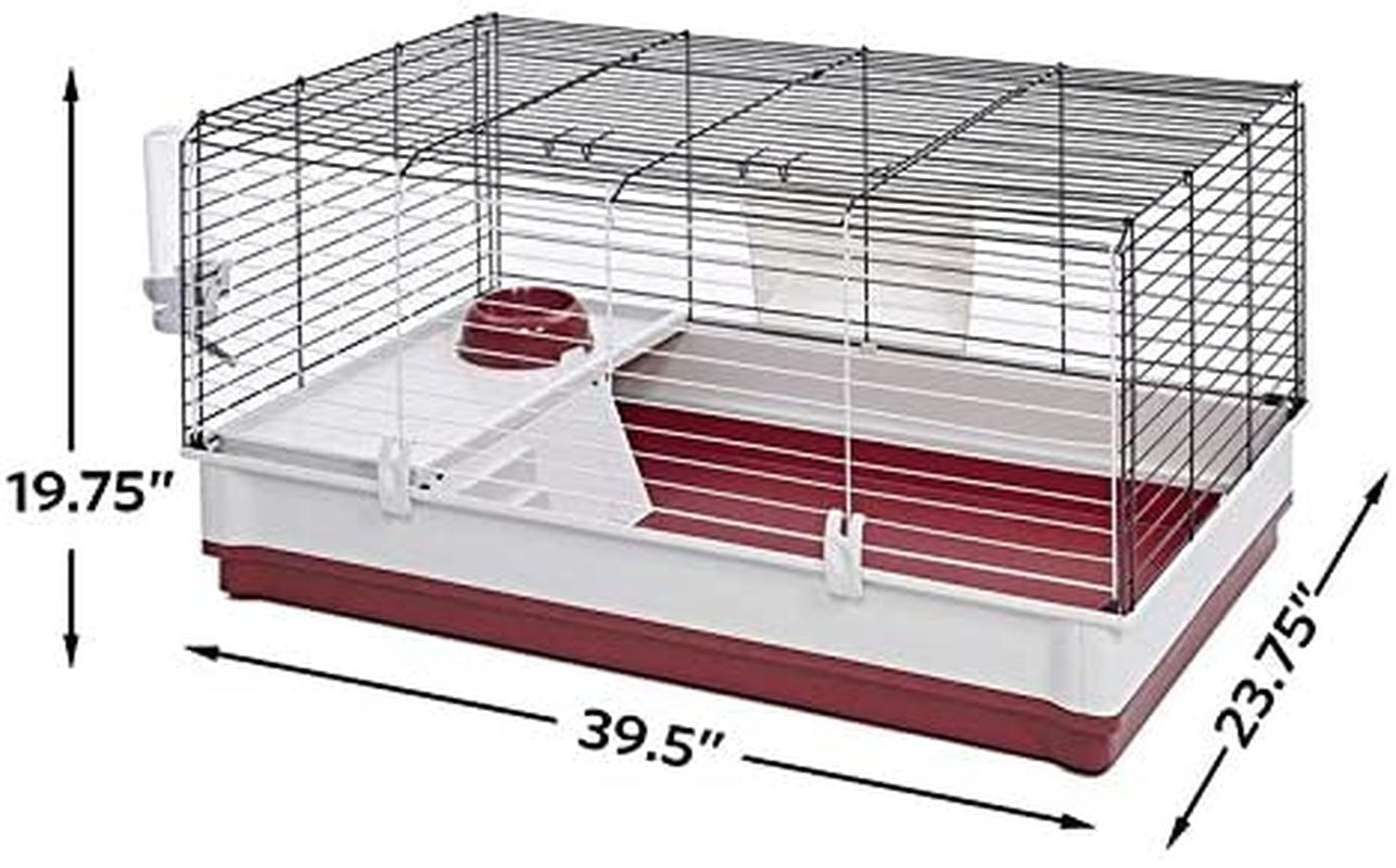 158 Wabbitat Deluxe Rabbit Home, Rabbit Cage, 39.5 L X 23.75 W X 19.75 H Inch, Maroon/White - BIG FRENCHIES