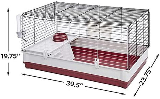 158 Wabbitat Deluxe Rabbit Home, Rabbit Cage, 39.5 L X 23.75 W X 19.75 H Inch, Maroon/White - BIG FRENCHIES