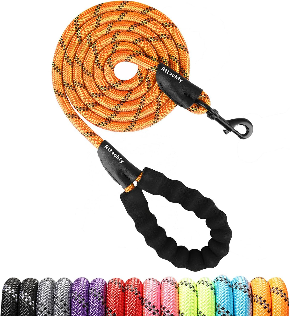 Rttochfy Rope Dog Leash 2/4/5/6/8/10 FT with Comfortable Padded - L (1/2'' x 5 FT) / Orange