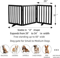 ZJSF Freestanding Indoor Dog Gate for House Foldable Wood Puppy Gate for Doorways Pet Gate for Stairs Extra Wide Pet Fence, Black, 32" Height 3 Panels