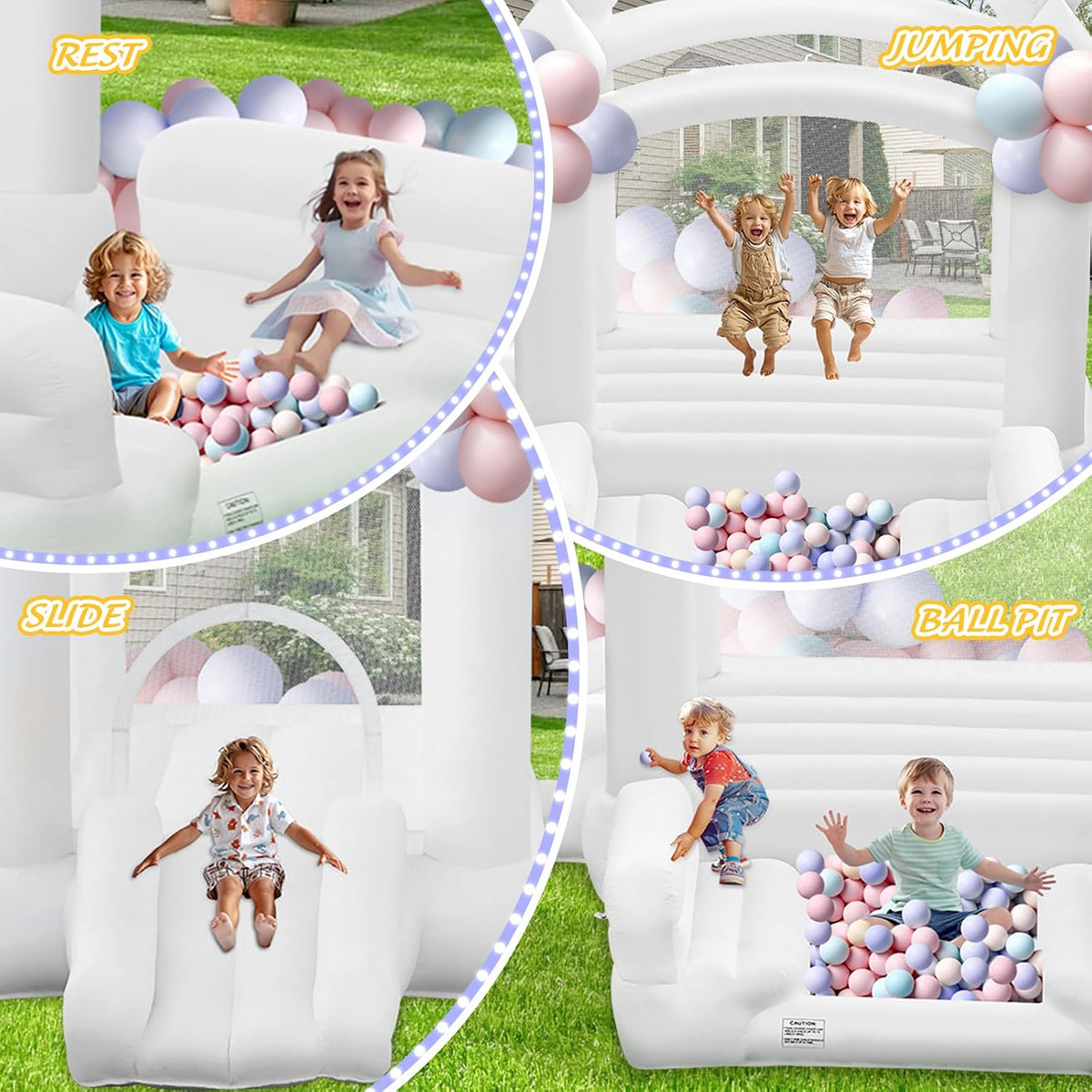 GYMMALL white inflatable bounce house for kids with slide, ball pit and mesh walls - view 4