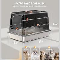 Stainless Steel Cat Litter Box with Lid, XL Large Enclosed - Black - image 3