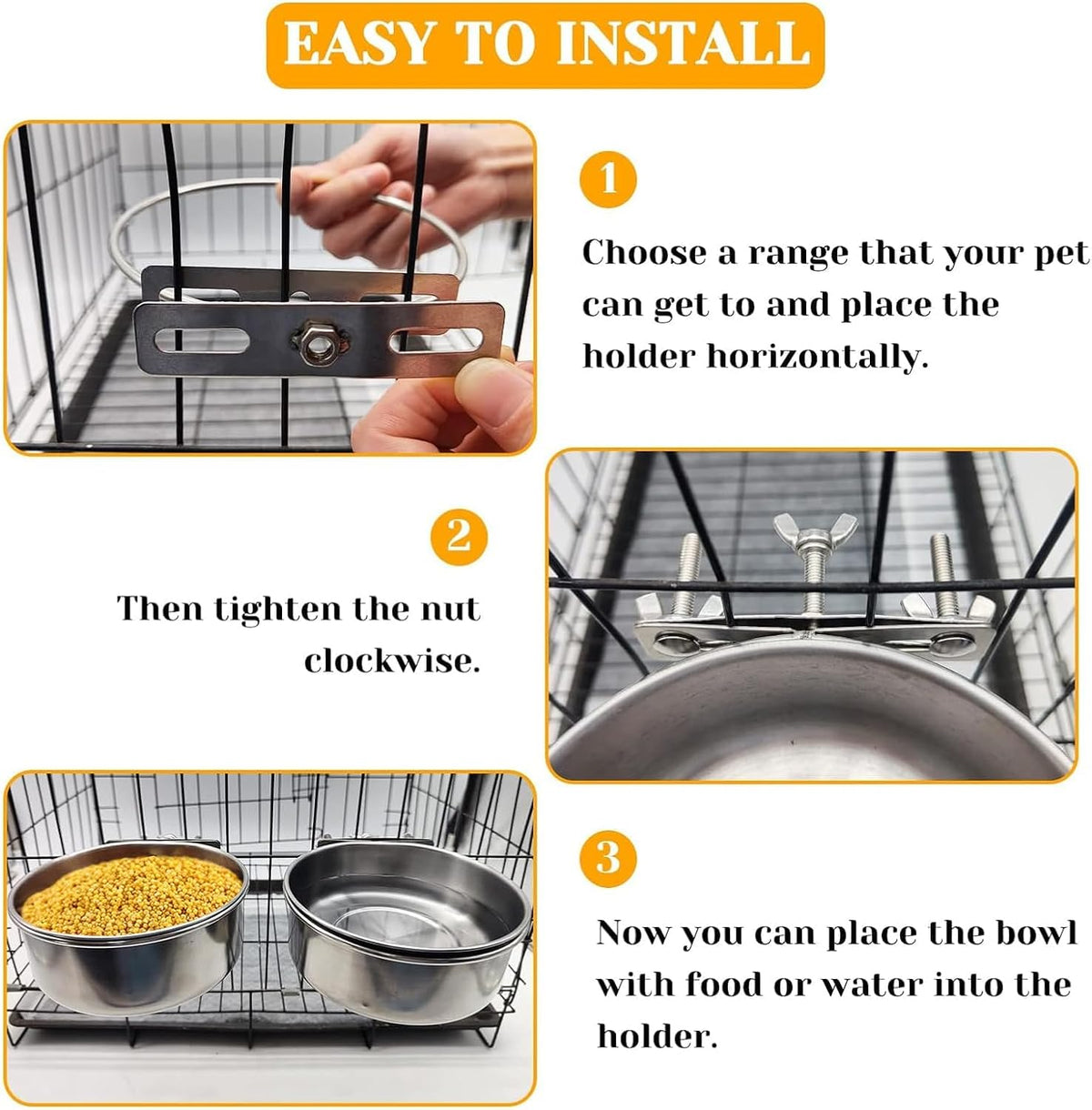 PINVNBY Parrot Feeding Cups Birds Food Dish Stainless Steel Parrot - Three screws / XL - image 3