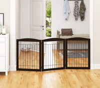 PAWLAND Dog Gate Indoor with Door, Freestanding, Foldable - Espresso / 【3 Panels】72"W x 32"H