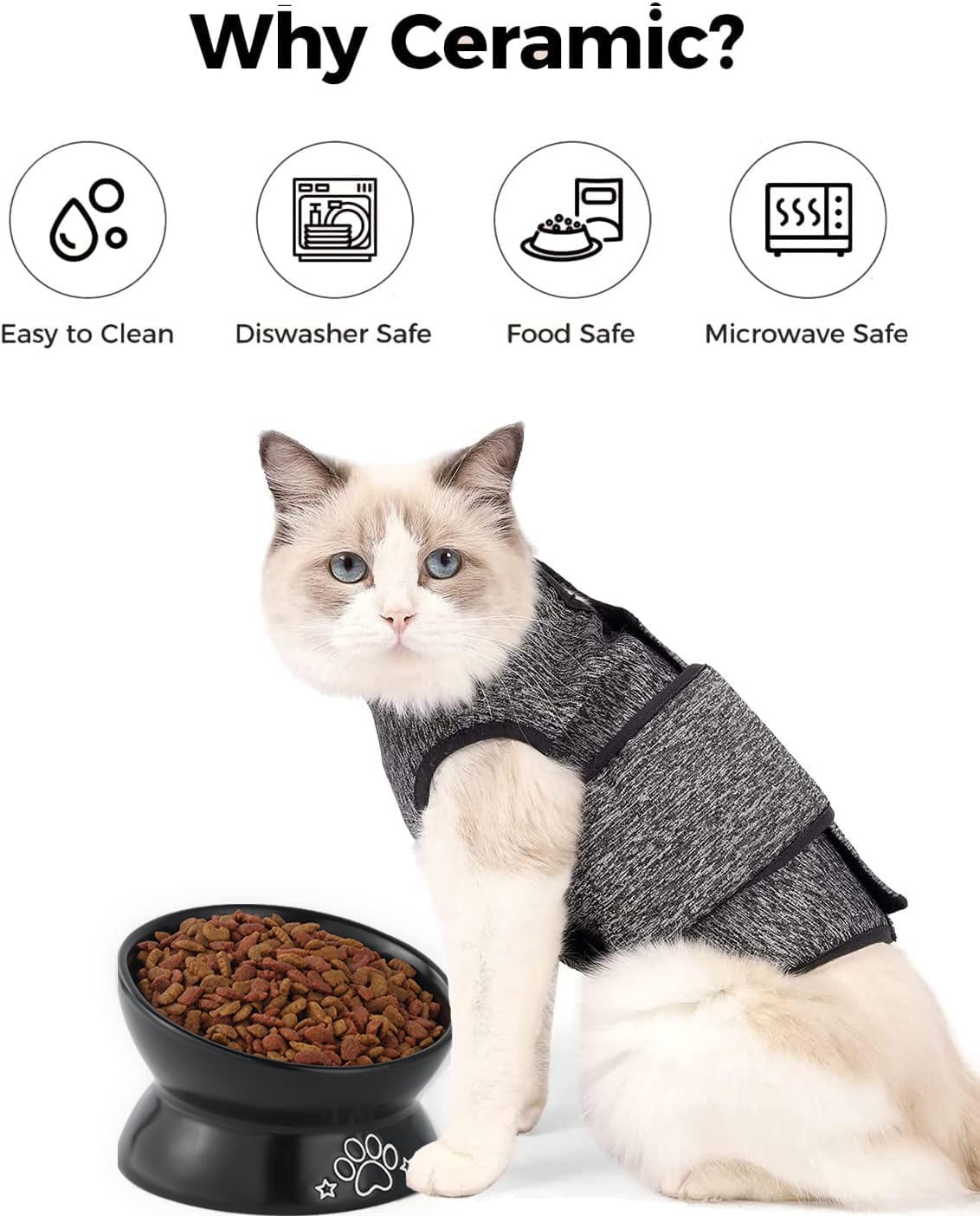 Elevated Cat Food Bowl, 5 Oz Ceramic Raised and Tilted Water Bowl, Anti Vomiting and Protect Pets' - Black Pattern / 5 OZ - 1 Pack - image 4