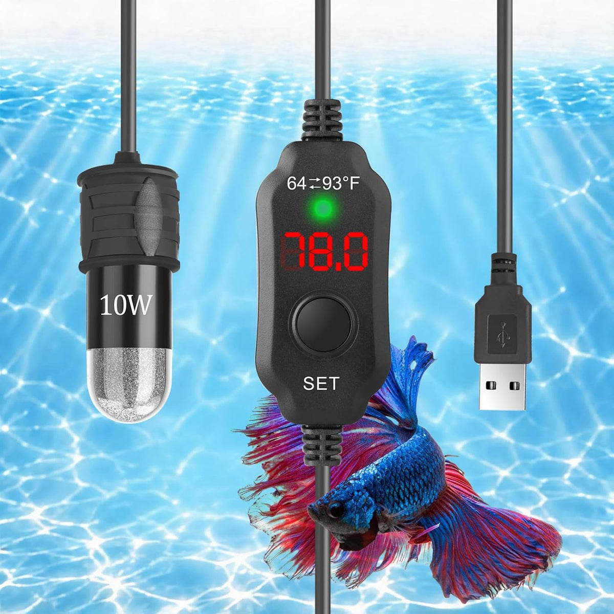 AquaMiracle 5V/2A USB 10W Super Mini Aquarium Heater for Tanks up - ≤ 1 Gal Tanks