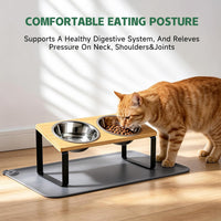 Elevated Tilted Cat Food Bowls with Mat - Natural-vine - image 2