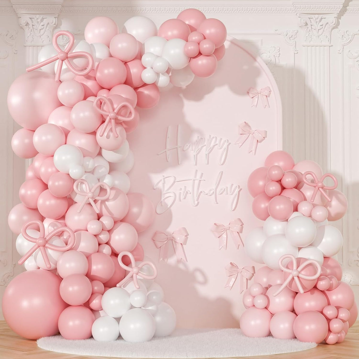 Pink Balloon Arch Kit, 145Pcs Baby Shower Birthday Decor – Fun for Kids & Family - Pink White