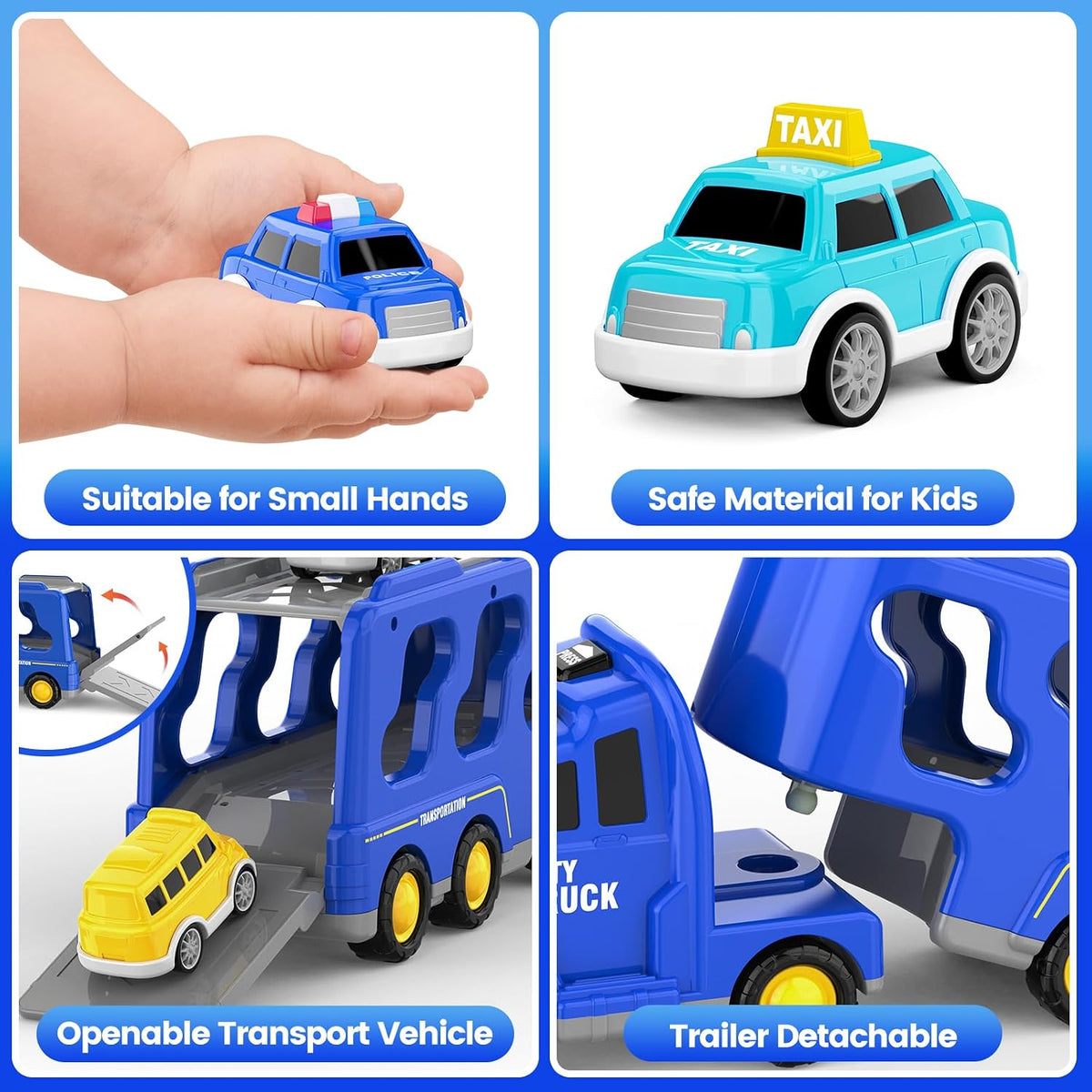 FunMission Toddlers Fire Truck for Kids 3-9 Year Old，5 in 1 Friction - 5 TRANSPORT CARS - image 3