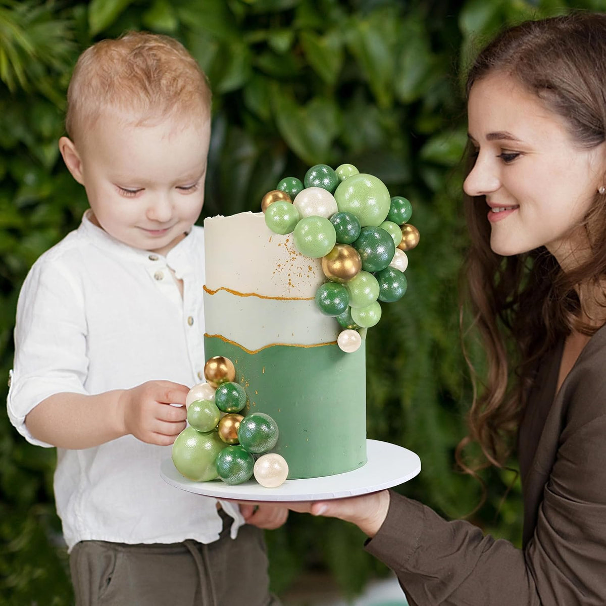 32 PCS Colorful Ball Shaped Cake Topper Pearl Balls Cupcake Cake - Green White Gold - image 4