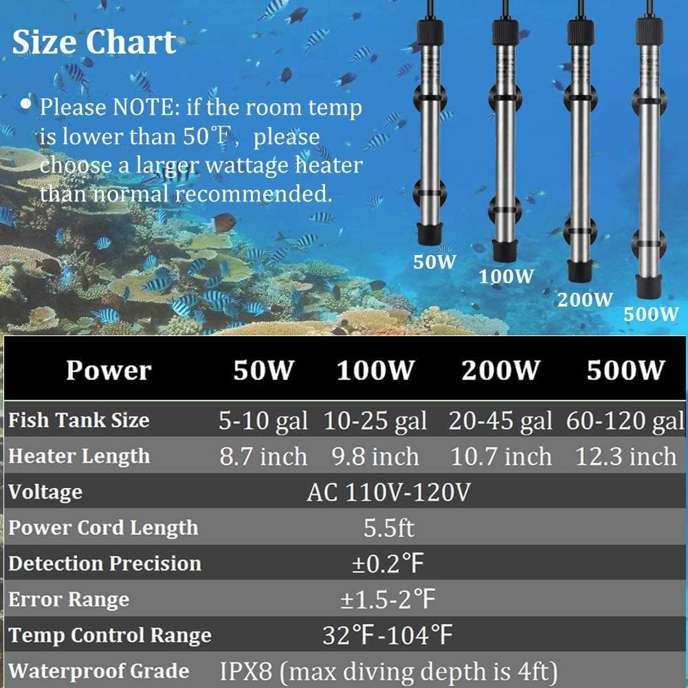 hygger Pinpoint Saltwater Aquarium Heater with Digital Thermostat IC - 200w for 20-45 Gal - image 3