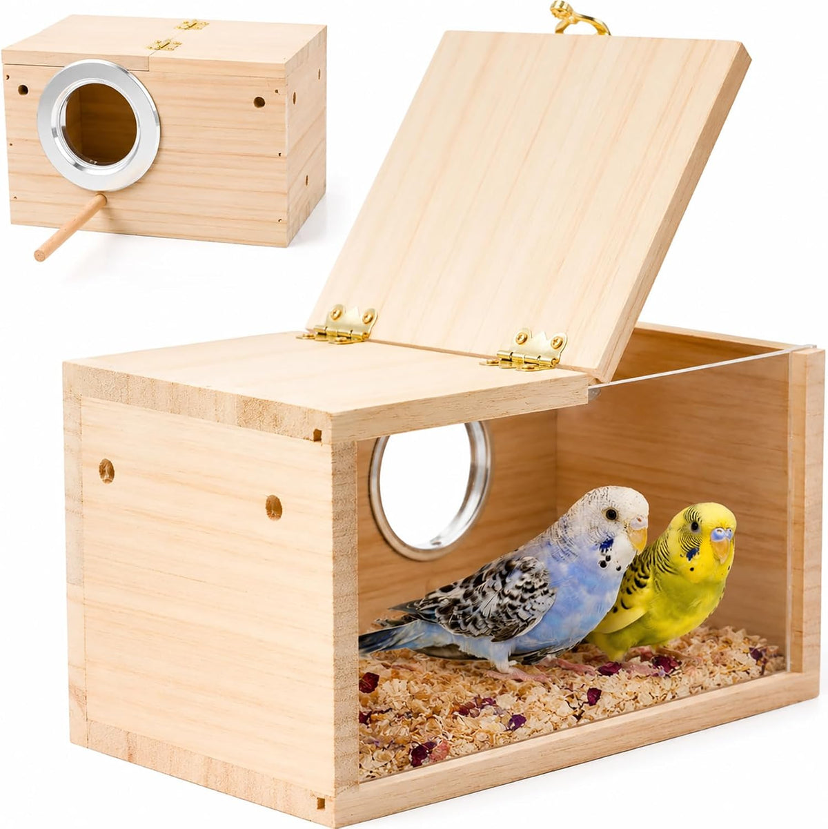 Parakeet Nesting Box, Wooden Parrot Nest Breeding Box with Perch - Horizontal Breeding Box / S